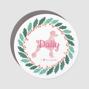 Custom Pastel Pink Poodle Christmas Car Magnet