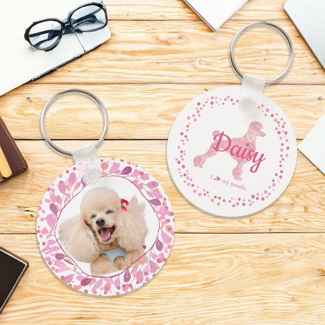 Custom Pastel Pink Poodle Silhouette  Keychain (Both side of this design)