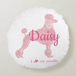 Custom Pastel Pink Poodle Silhouette round cushion