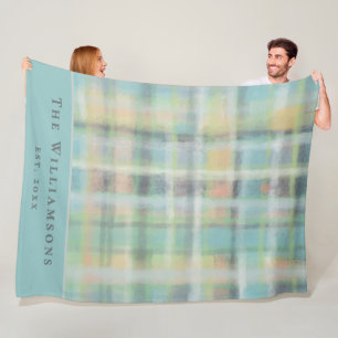 Custom Pastel Plaid Watercolor Blue Cyan Gray Chic Fleece Blanket