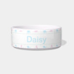 Custom Pastel Puppies Pet Bowl<br><div class="desc">A sweet pattern featuring pink and blue puppies with mint green stars on a white background. Customize this bowl using the name of your pet!</div>