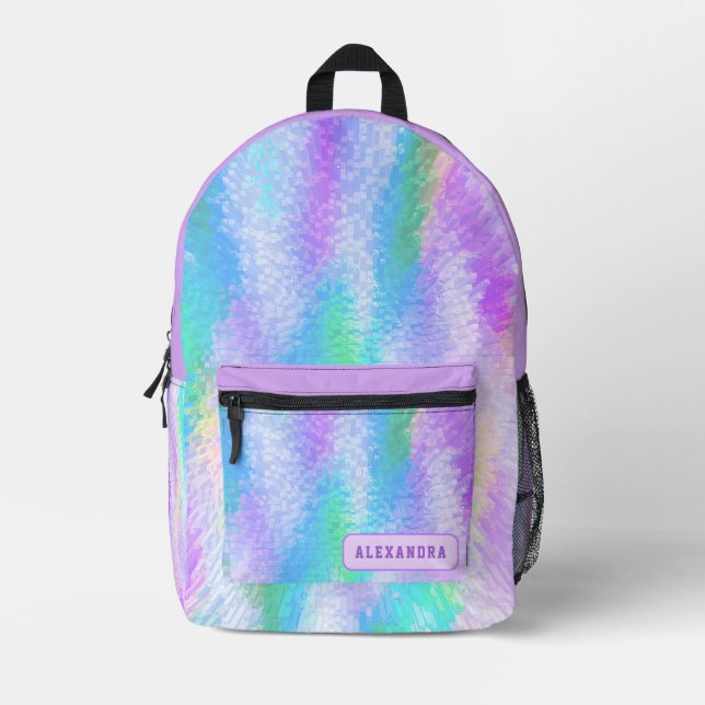 Custom Pastel Purple Girly Iridescent Holographic Printed Backpack Drホログラフィックバックパック