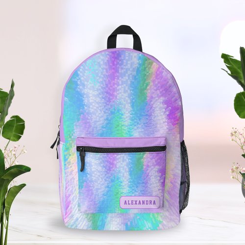 Custom Pastel Purple Girly Iridescent Holographic Printed Backpack