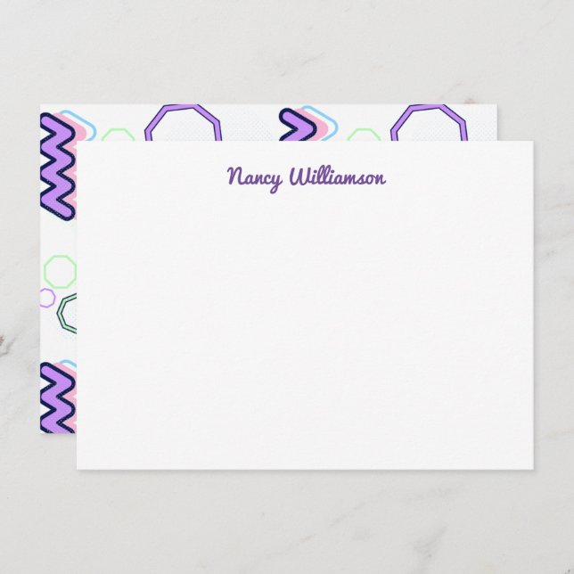 Custom Pastel Purple Hexagon Funky Add Name  Note Card (Front/Back)