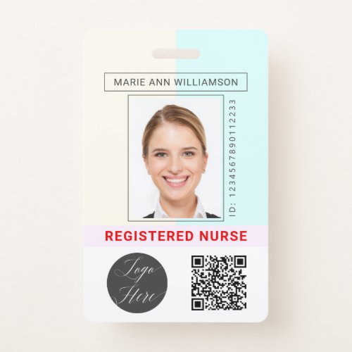 Custom Pastel QR Code Logo Name Photo Hospital ID Badge