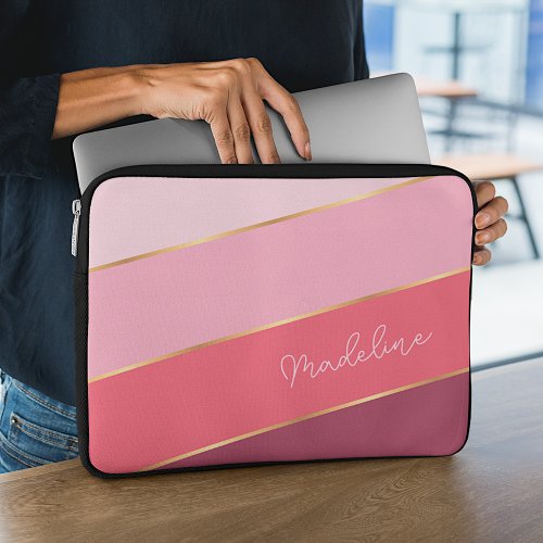 Custom Pastel Rose Blush Dusty Pink Striped Art Laptop Sleeve