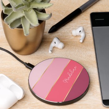 Custom Pastel Rose Blush Dusty Pink Stripes Art Wireless Charger by CaseConceptCreations at Zazzle