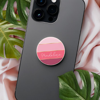 Custom Pastel Rose Blush Pink Stripes Pattern Popsocket by All_In_Cute_Fun at Zazzle