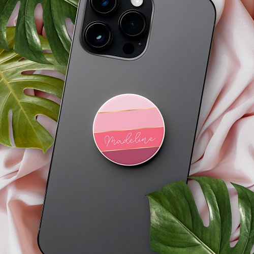 Custom Pastel Rose Blush Pink Stripes Pattern PopSocket