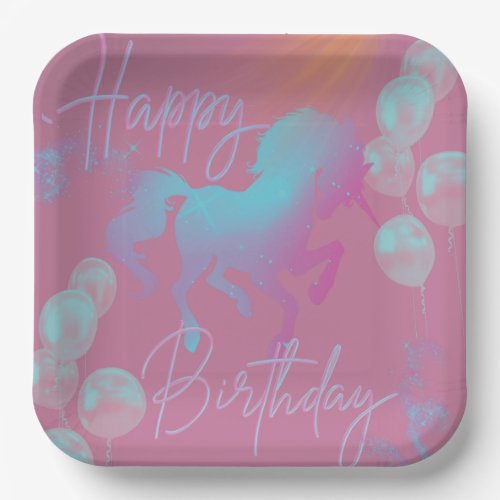 Custom Pastel Unicorn Girl Birthday  Paper Plates
