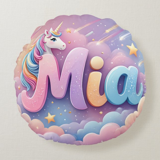 Custom Pastel Unicorn Name Pillow (Front)
