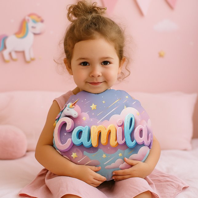 Custom Pastel Unicorn Name Pillow (Custom unicorn-themed nursery decor with child's name in rainbow colors)