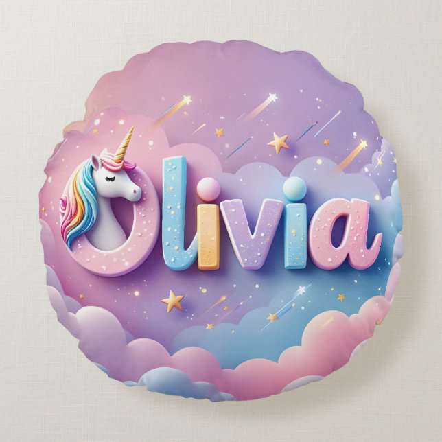 Custom Pastel Unicorn Name Pillow (Front)