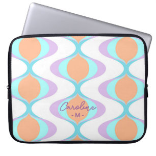 Custom Pastel Violet Orange Aqua Blue Ogee Waves Laptop Sleeve