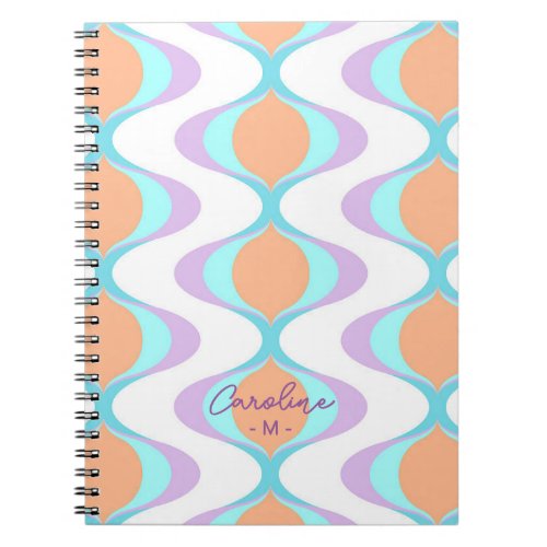 Custom Pastel Violet Orange Aqua Blue Ogee Waves Notebook
