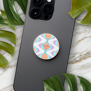 Custom Pastel Violet Orange Aqua Blue Ogee Waves PopSocket