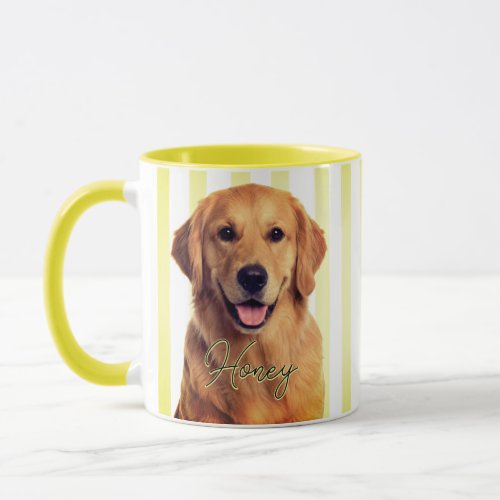 Custom Pastel Yellow Stripes Dog Portrait Mug