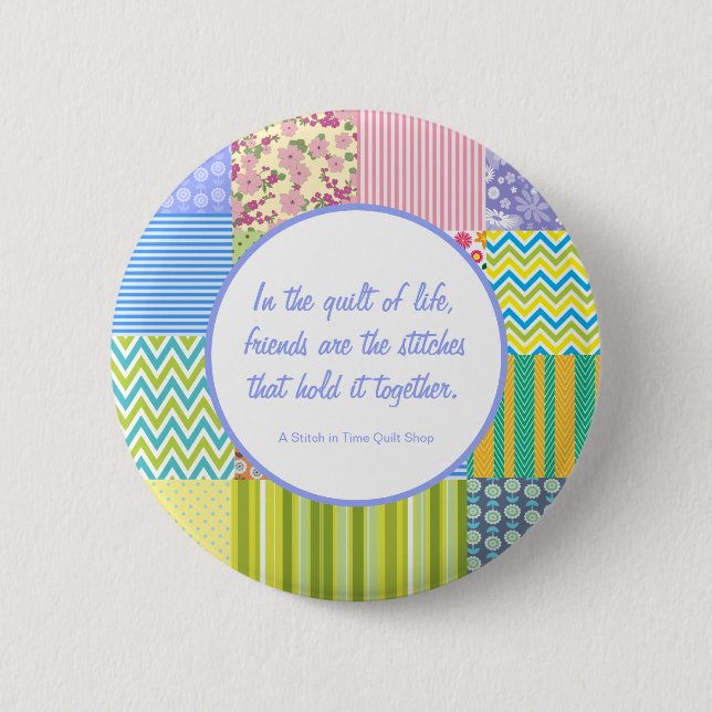 Custom Patchwork Quilt Shop Promotional Button (Front)