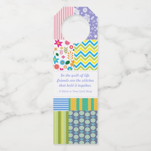 Custom Patchwork Quilters Bottle Hanger Tag