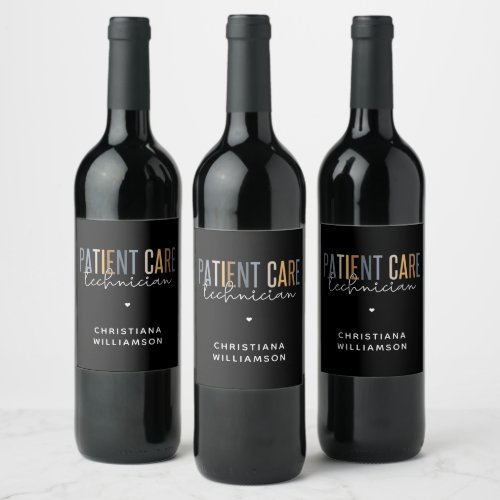 Custom Patient Care Technician PCT Gifts Wine Label