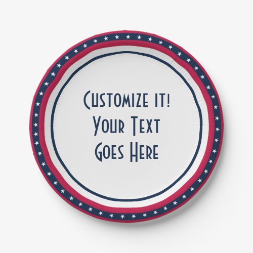 Custom Patriot Stars Red White Blue Paper Plate