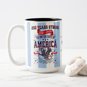 Custom Patriotic American 250 Years Anniversary Two-Tone Coffee Mug
