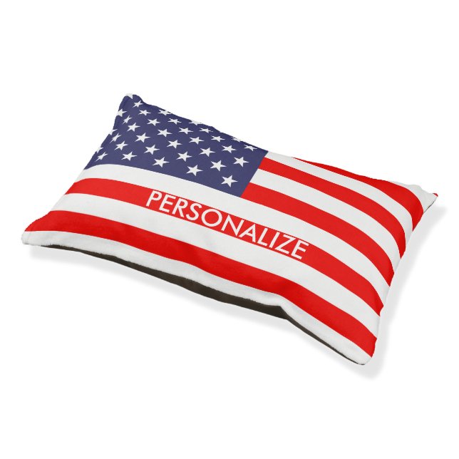 Custom patriotic American flag dog bed for pets (Angled)