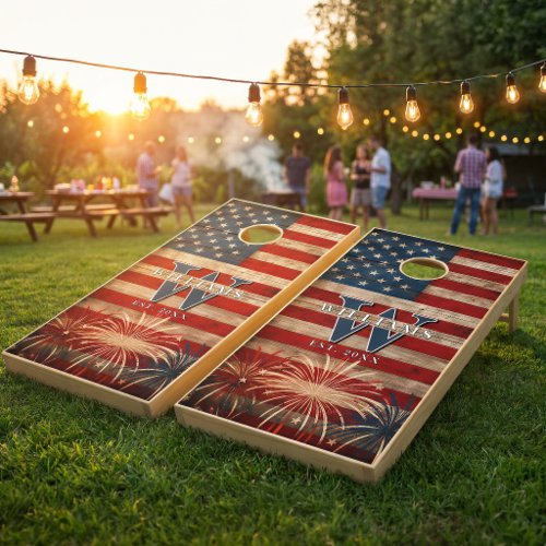 Custom Patriotic American Flag Family 4th of july  Cornhole Set