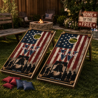 Custom Patriotic American Flag Family Monogram 4th Cornhole Set
