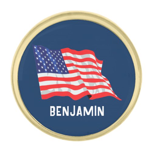 Custom Patriotic American USA Flag  Gold Finish Lapel Pin
