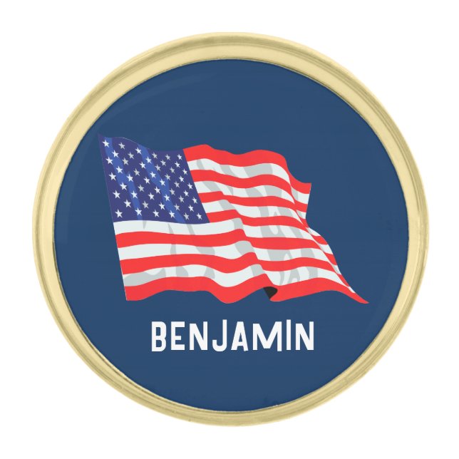 Custom Patriotic American USA Flag  Gold Finish Lapel Pin (Front)
