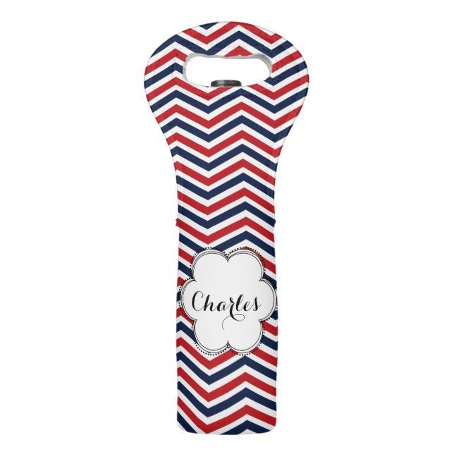 Custom Patriotic Chevron Striped Wine Tote (Front)