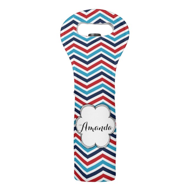 Custom Patriotic Chevron Striped Wine Tote (Front)