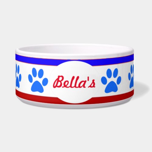 Custom Patriotic Dog Bowl with Paw Prints