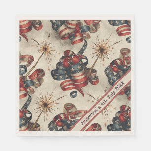 Custom Patriotic Flag Banner Fireworks 4th July Napkins