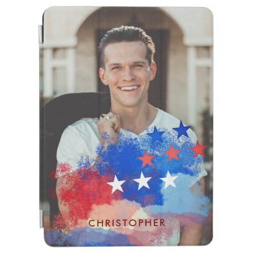 Custom Patriotic Photo and Name with American Flag iPad Air Cover