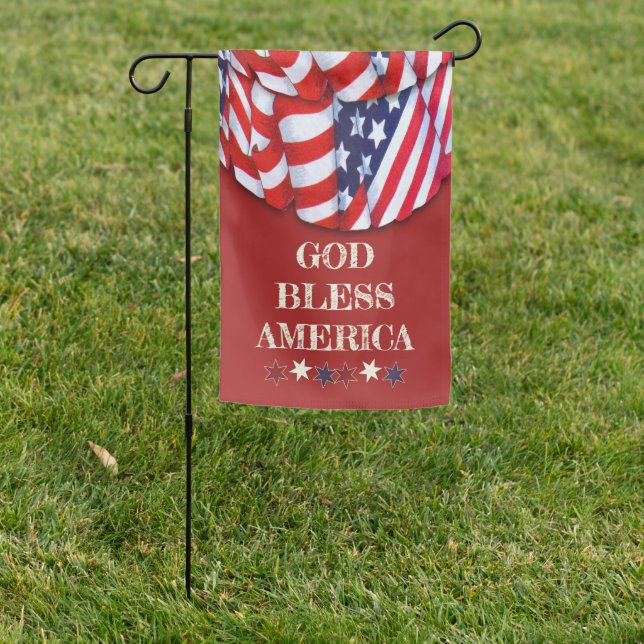 Custom Patriotic Red White Blue Stars Bunting Garden Flag (In SItu)
