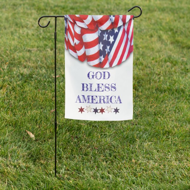 Custom Patriotic Red White Blue Stars Bunting Garden Flag (In SItu)