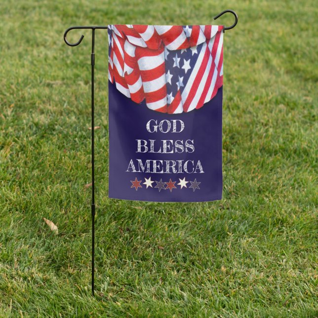 Custom Patriotic Red White Blue Stars Bunting Garden Flag (In SItu)
