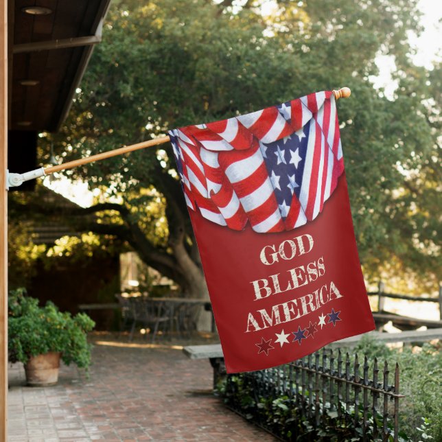 Custom Patriotic Red White Blue Stars Bunting House Flag (In SItu)
