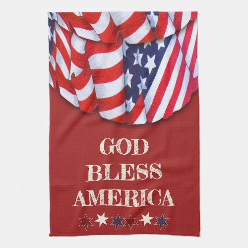 Custom Patriotic Red White Blue Stars Bunting Kitchen Towel