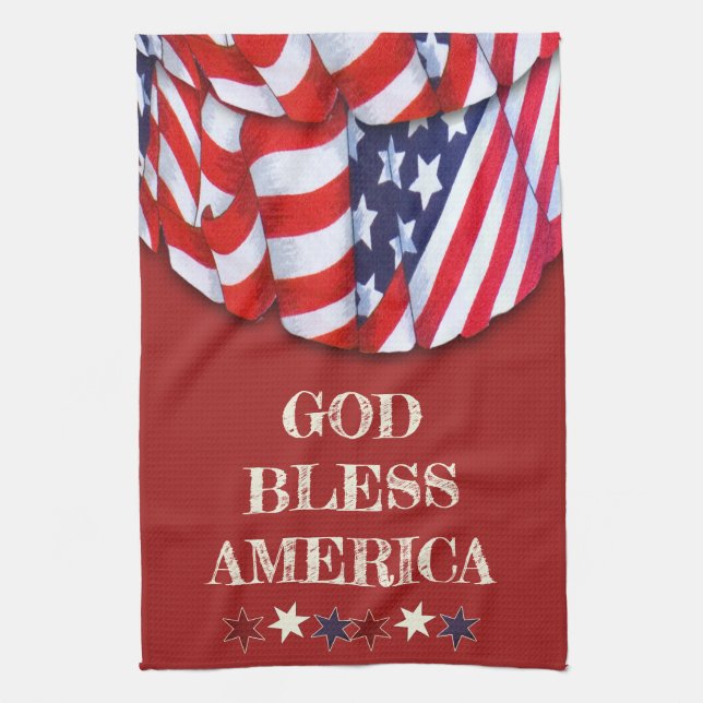 Custom Patriotic Red White Blue Stars Bunting Kitchen Towel (Vertical)