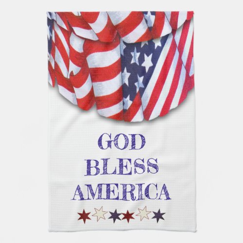 Custom Patriotic Red White Blue Stars Bunting Kitchen Towel