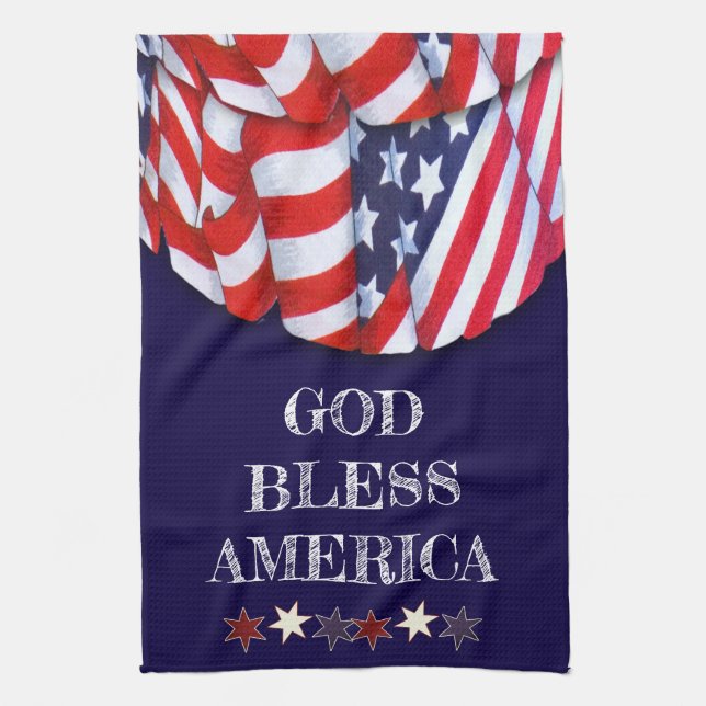 Custom Patriotic Red White Blue Stars Bunting Kitchen Towel (Vertical)