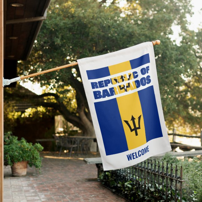 Custom Patriotic REPUBLIC OF BARBADOS House Flag (In SItu)