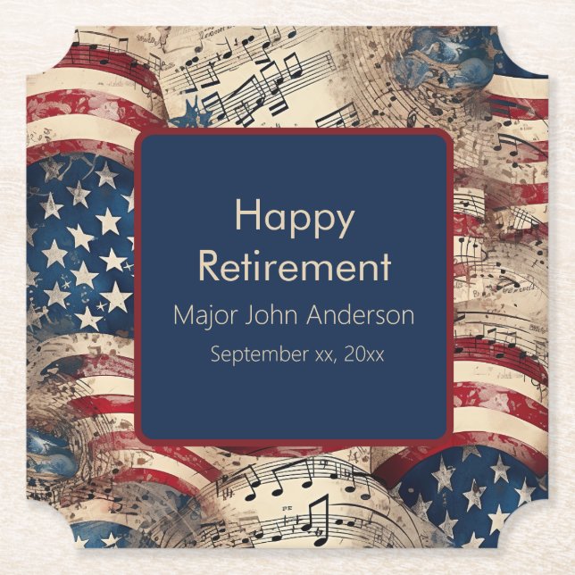 Custom Patriotic Retirement Party Paper Coaster (Front)