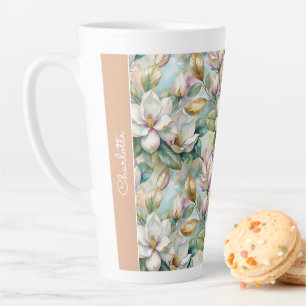Custom Pattern Elegant Magnolia Flowers Latte Mug