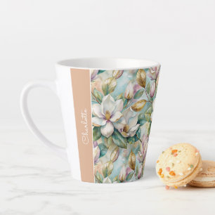 Custom Pattern Elegant Magnolia Flowers Latte Mug