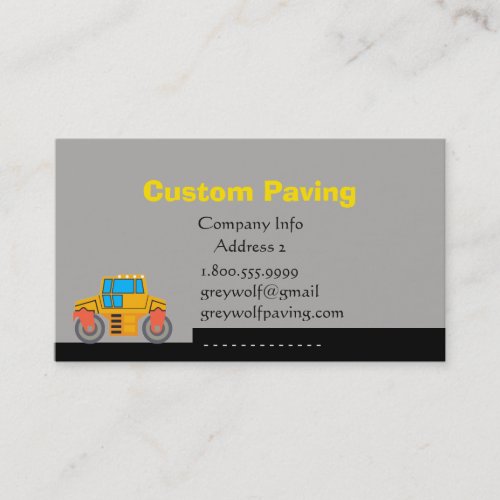Custom Paving Road Construction  Business Card