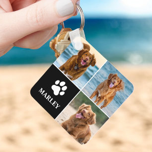 Custom Paw Love Dog Lover Name Photo 3 Collage Pet Keychain